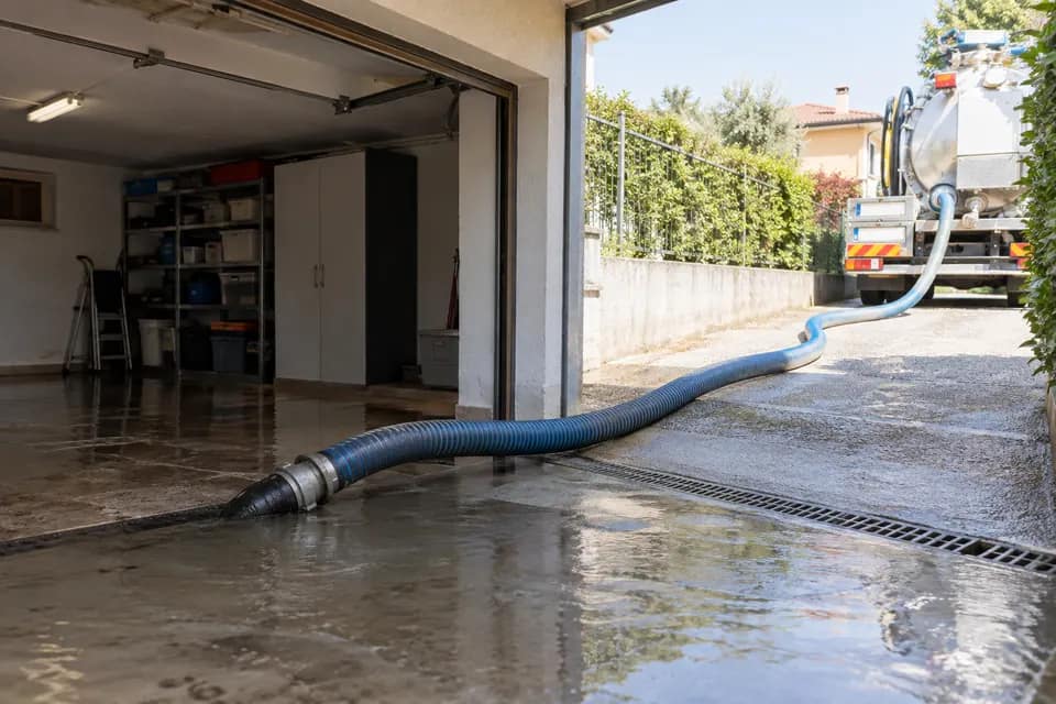 Tubo di aspirazione per il prosciugamento di un garage allagato a Castenedolo