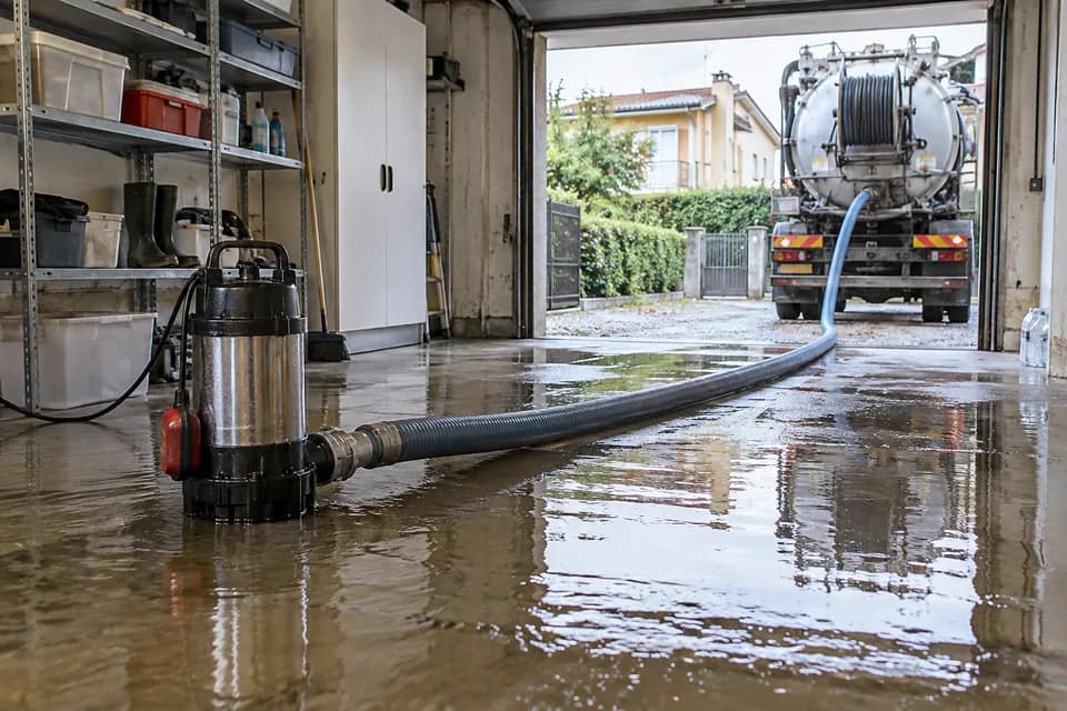 Prosciugamento di un locale allagato con aspirazione